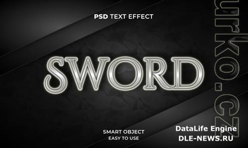 3d sword text effect template with dark color premium psd