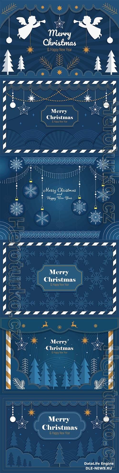 Merry christmas and happy new year banner with toys snowflakes and abstract objects