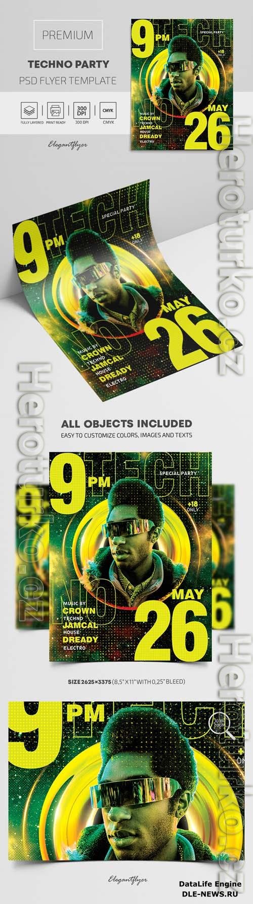 Techno Party Premium PSD Flyer Template