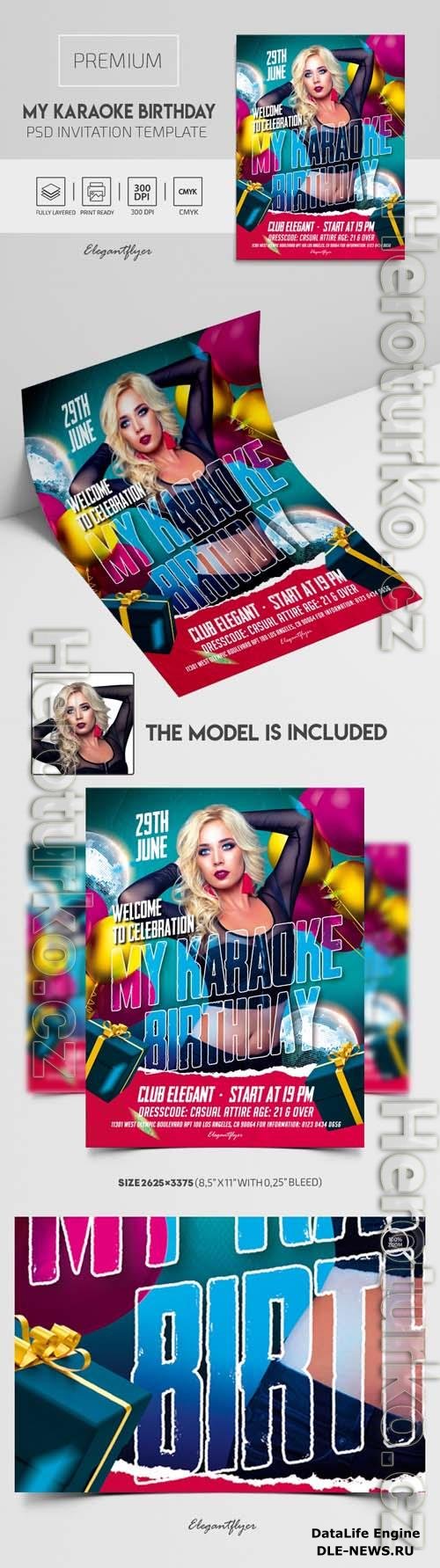 Premium My Karaoke Birthday Invitation PSD Template