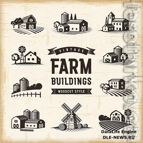 Vintage Farm Buildings Set