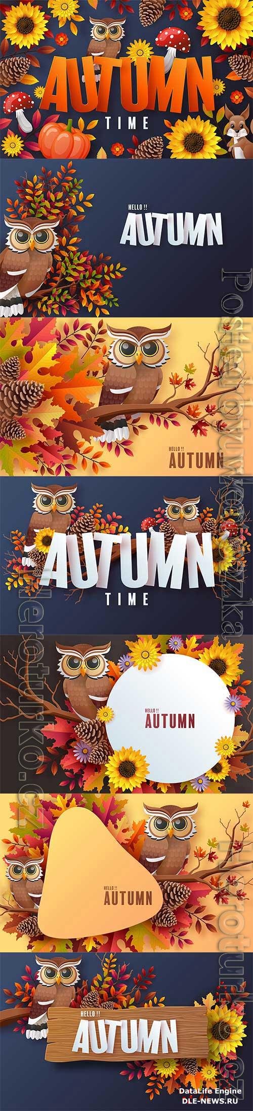 Autumn holiday seasonal vector background with colorful autumn leaves