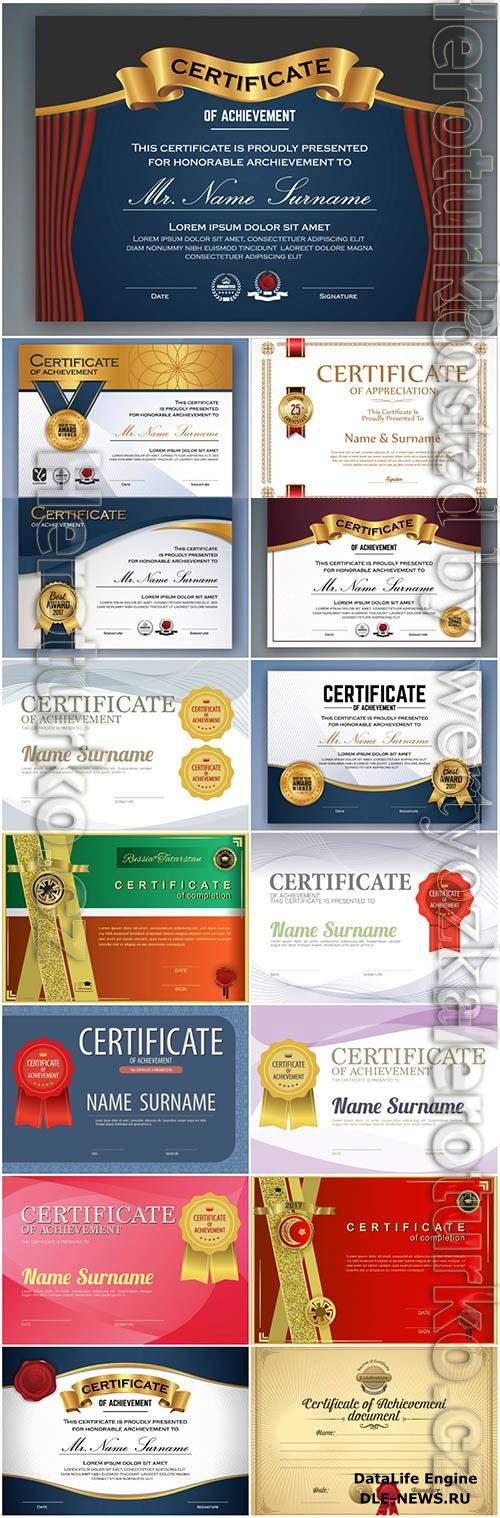 Horizontal colored diplomas and certificates in vector