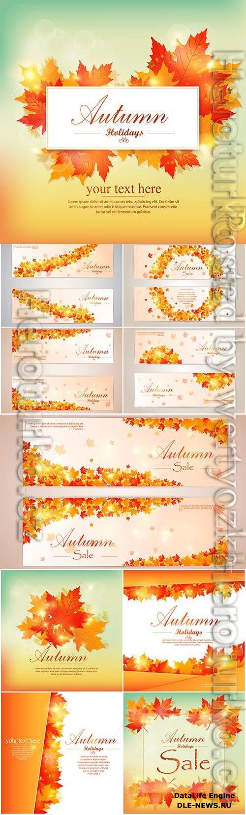 Autumn backgrounds and banners with yellow leaves in vector