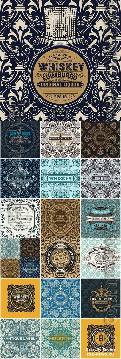 Vintage whiskey labels in vector