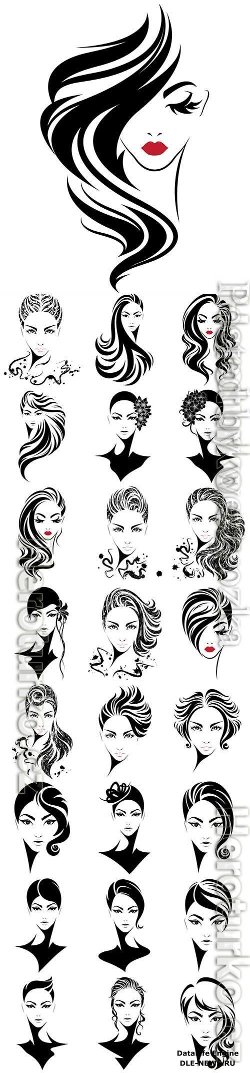 Girls with different hairstyles in vector