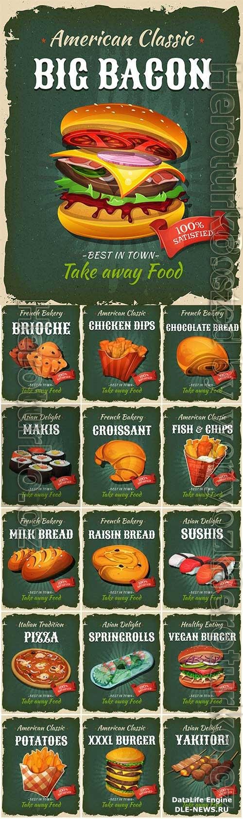 Vintage illustration of fast food in vector