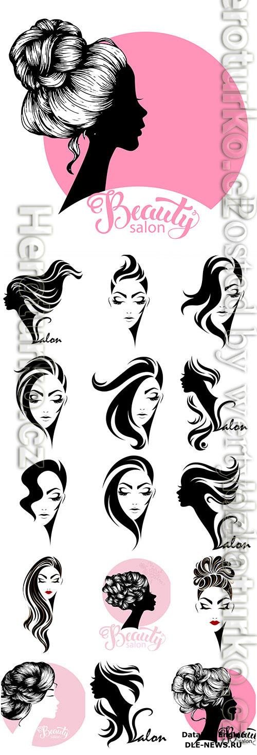 Silhouettes of girls for logos of beauty salon in vector