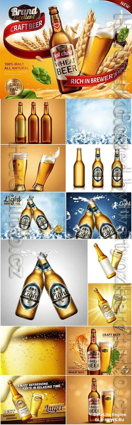 Beer bottles advertising posters in vector