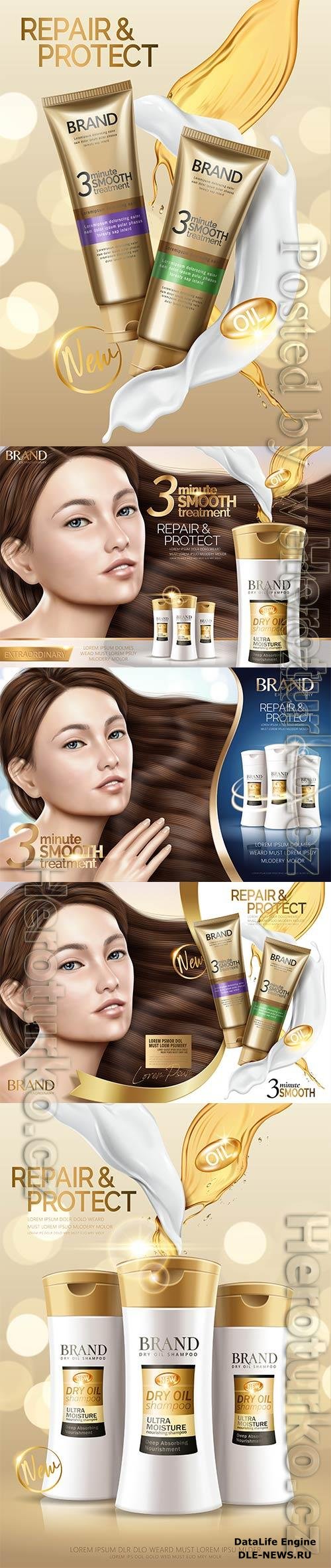 Glamour hair treatment vector ad