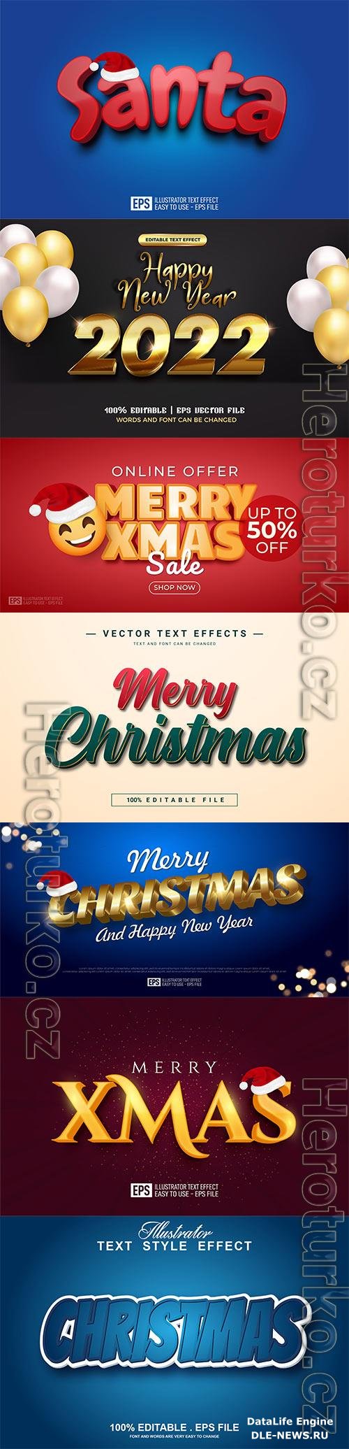 2022 New year, Merry christmas editable text effect premium vector vol 17