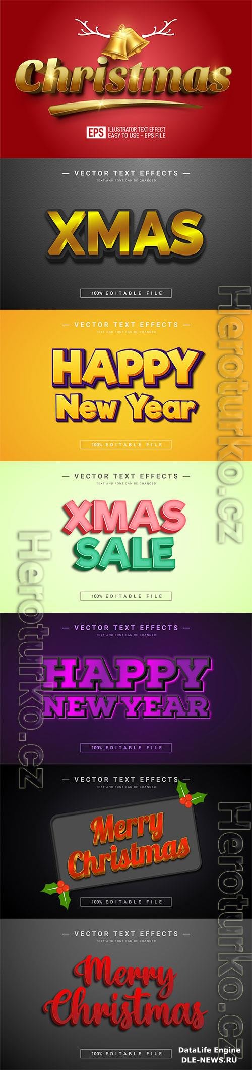 2022 New year, Merry christmas editable text effect premium vector vol 16