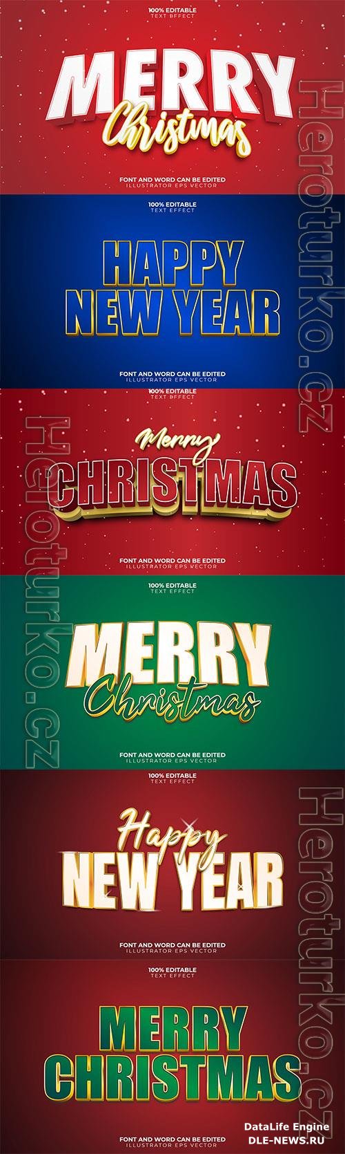 2022 New year, Merry christmas editable text effect premium vector vol 11