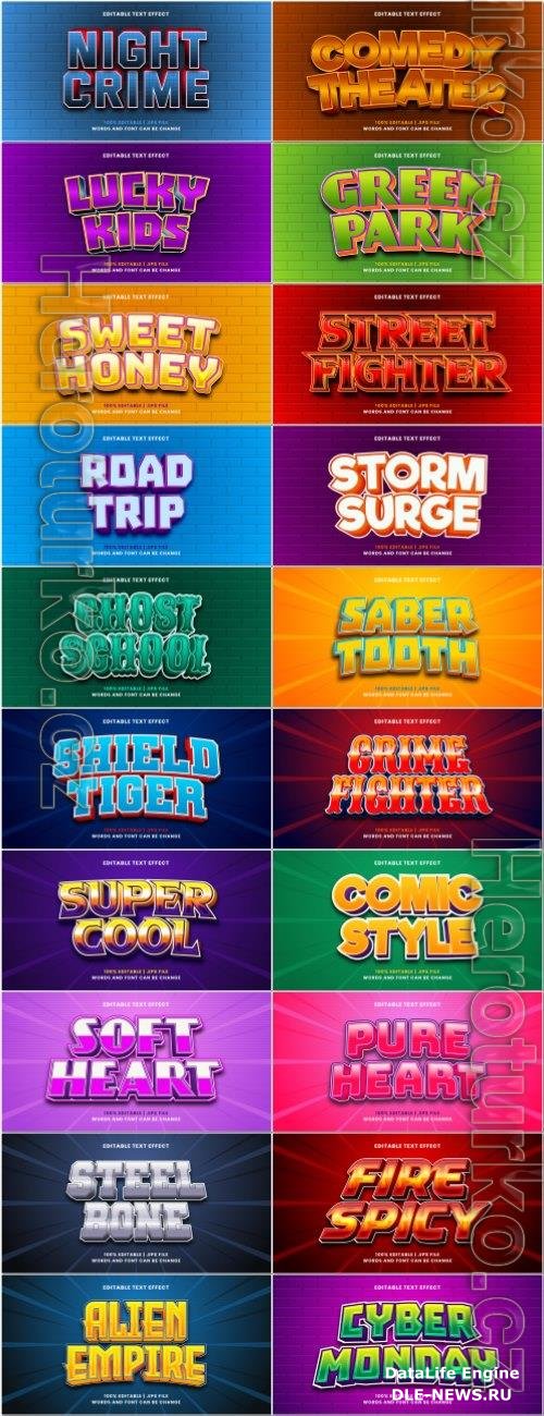 Set 3d editable text style effect vector vol 206