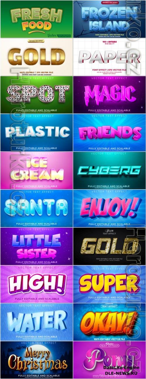 Set 3d editable text style effect vector vol 205