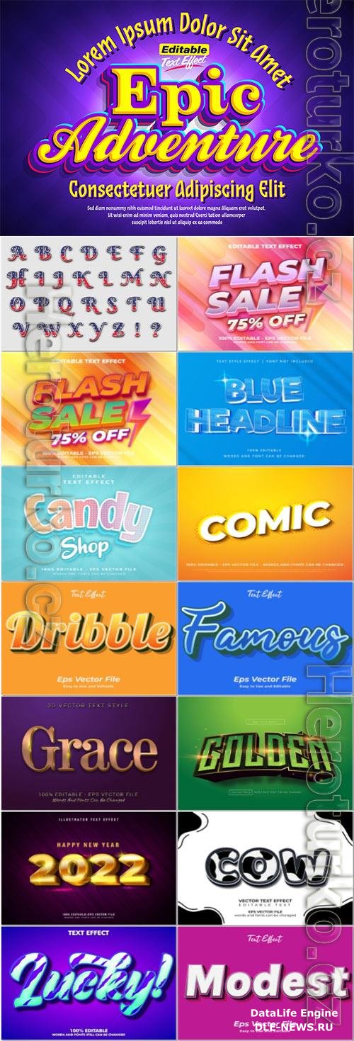 Set 3d editable text style effect vector vol 204