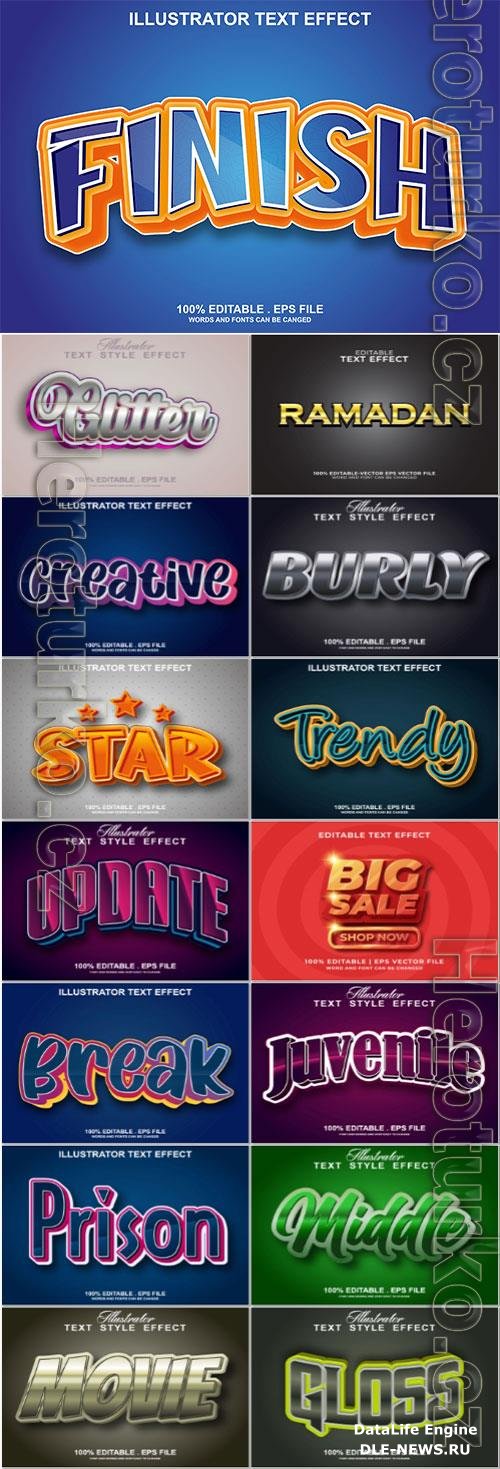 Set 3d editable text style effect vector vol 202