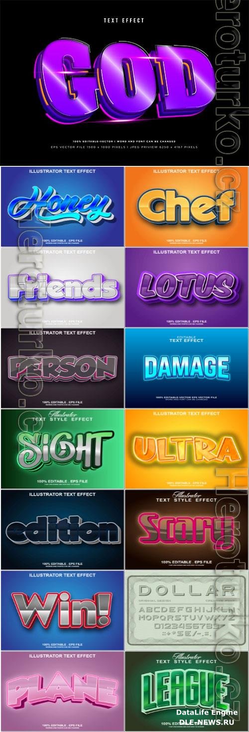 Set 3d editable text style effect vector vol 200