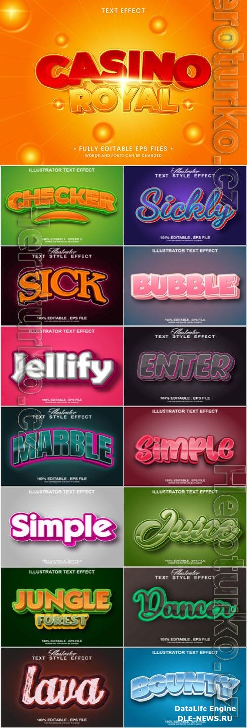 Set 3d editable text style effect vector vol 199