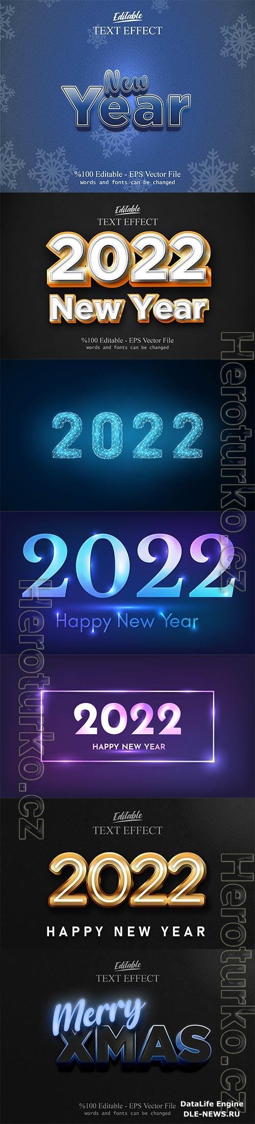 2022 New year, Merry christmas editable text effect premium vector vol 7