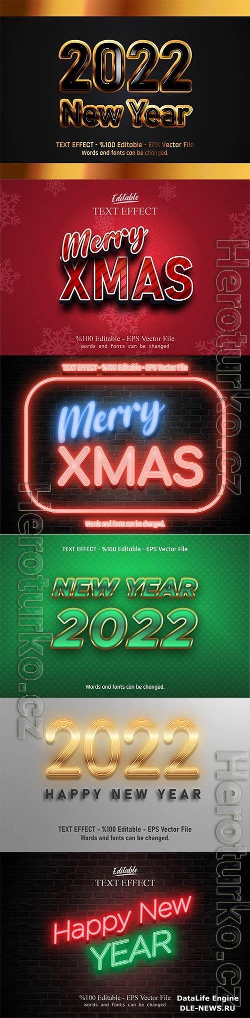 2022 New year, Merry christmas editable text effect premium vector vol 6