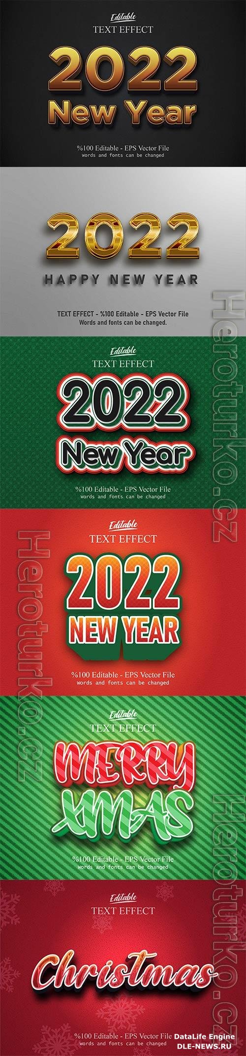 2022 New year, Merry christmas editable text effect premium vector vol 4