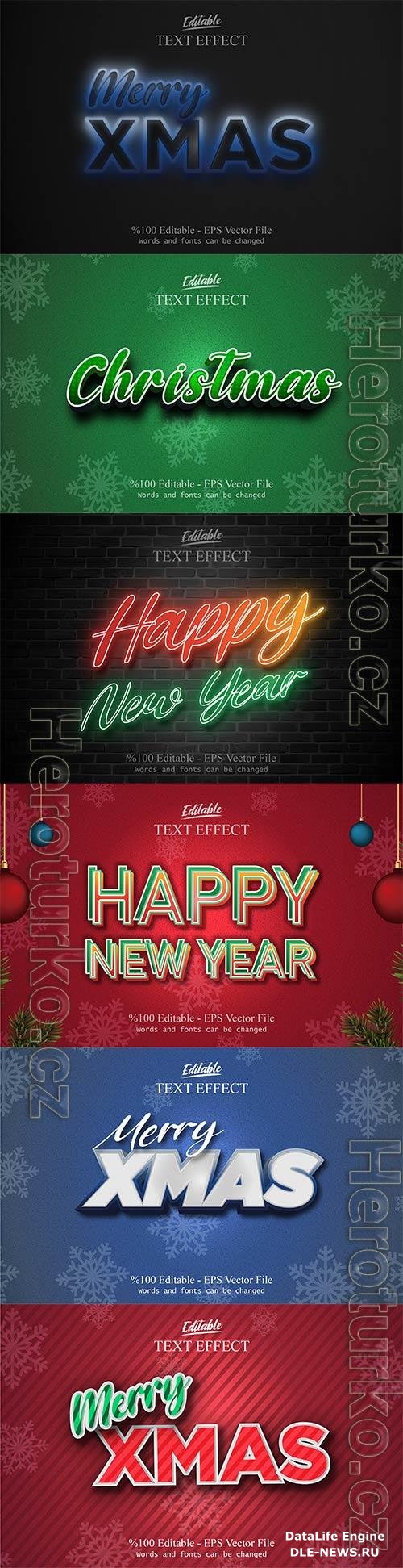 2022 New year, Merry christmas editable text effect premium vector vol 3