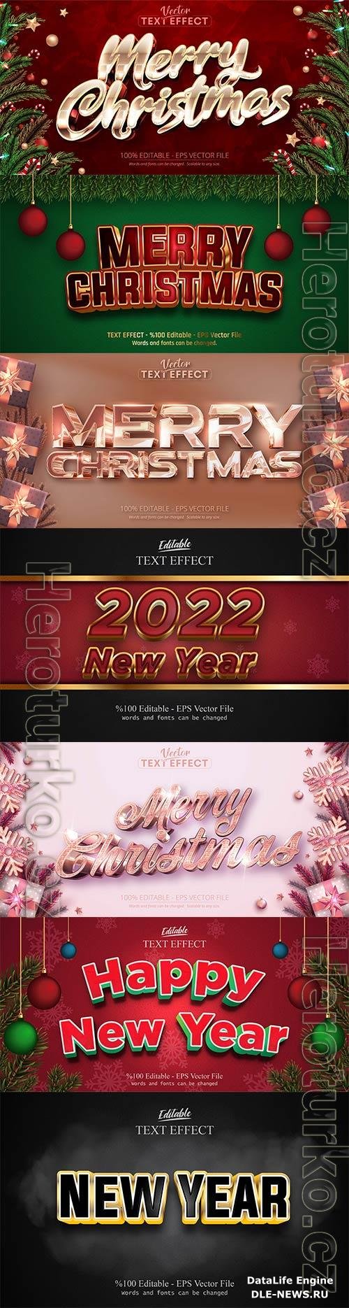 2022 New year, Merry christmas editable text effect premium vector vol 2