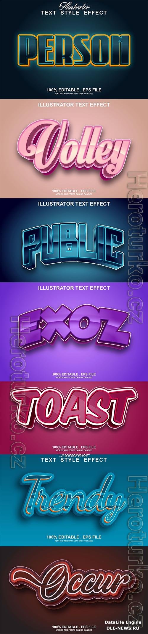 Set 3d editable text style effect vector vol 190