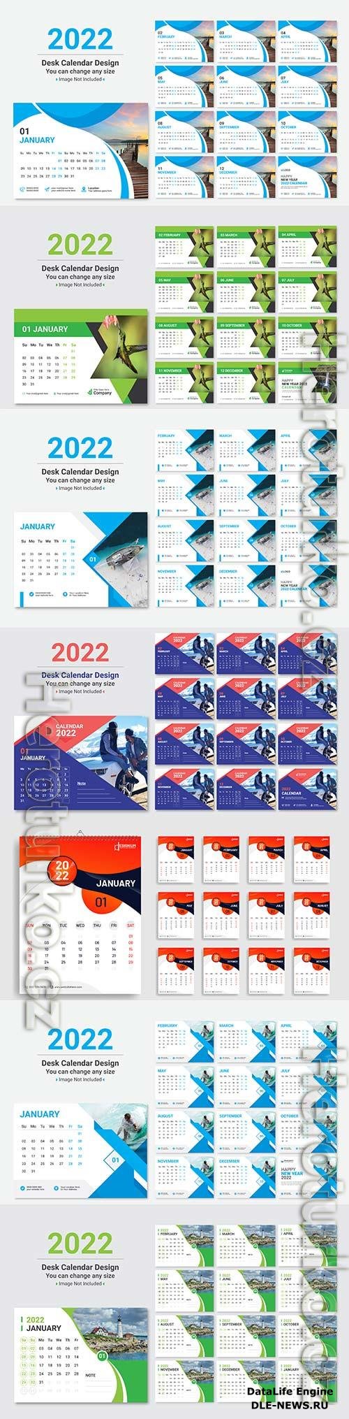 Modern new year 2022  calendar design premium vector