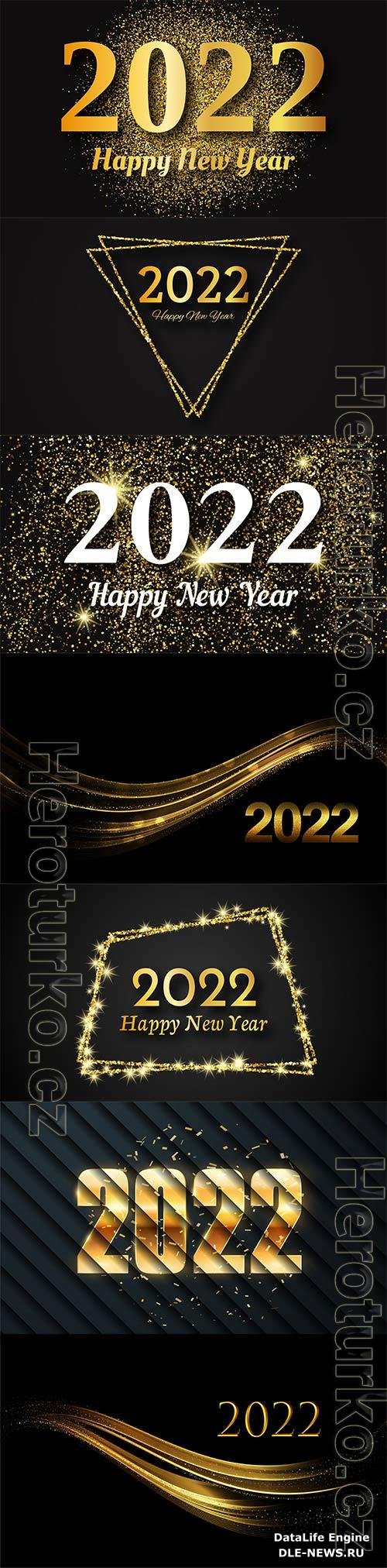 2022 happy new year vector background, gold inscription in a gold glitter