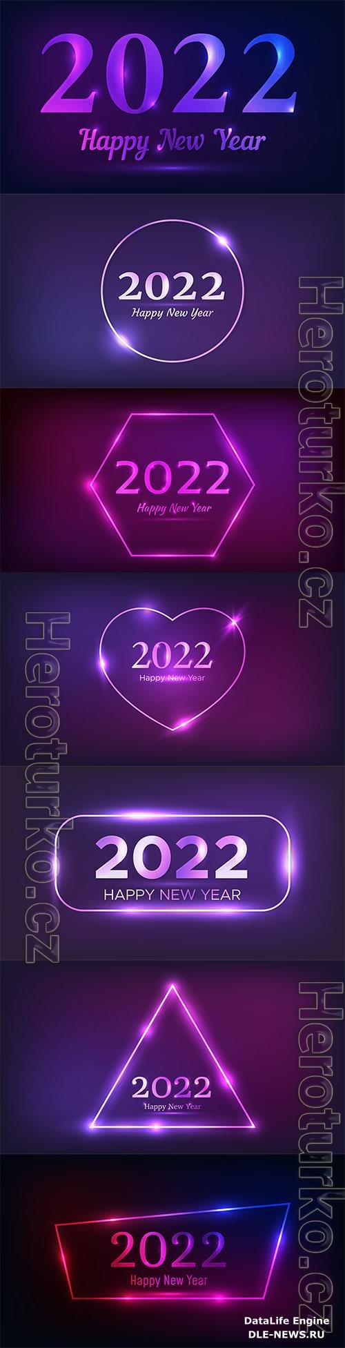 2022 happy new year neon vector background