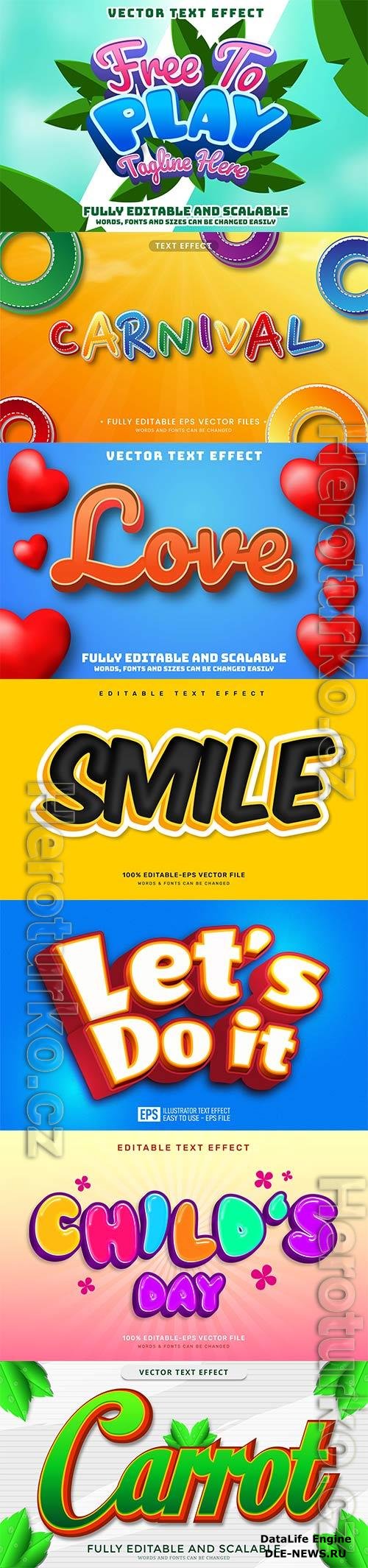 Set 3d editable text style effect vector vol 184