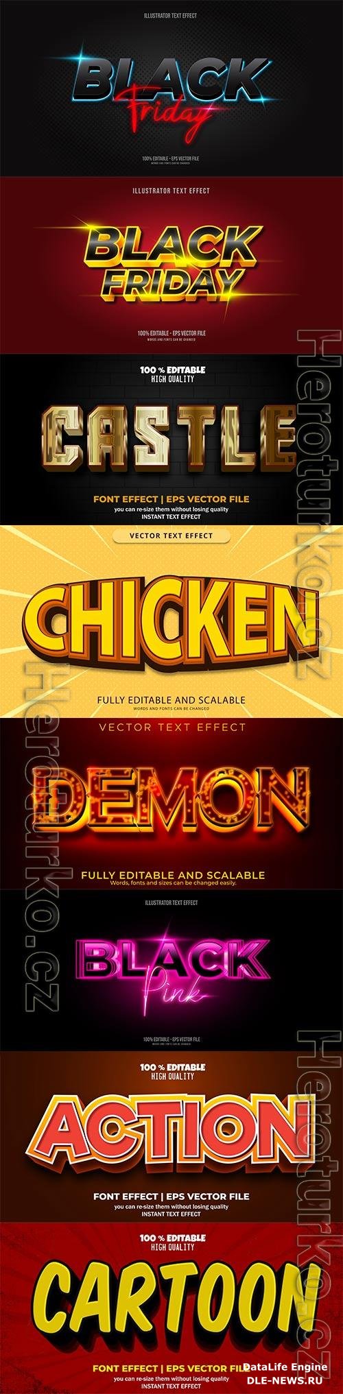 Set 3d editable text style effect vector vol 179