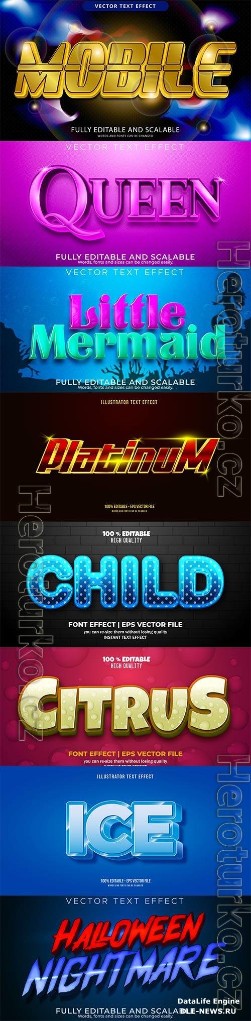 Set 3d editable text style effect vector vol 178