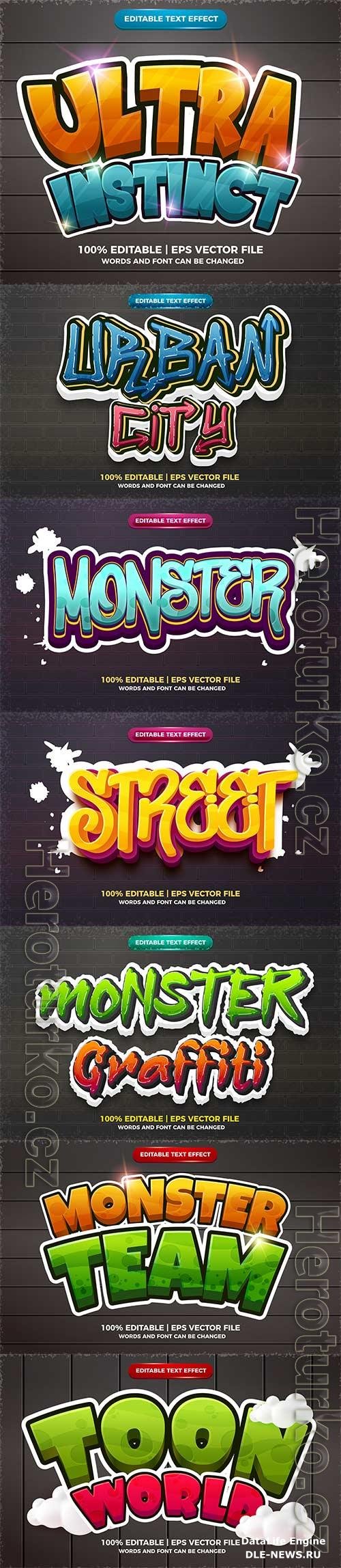 Set 3d editable text style effect vector vol 173