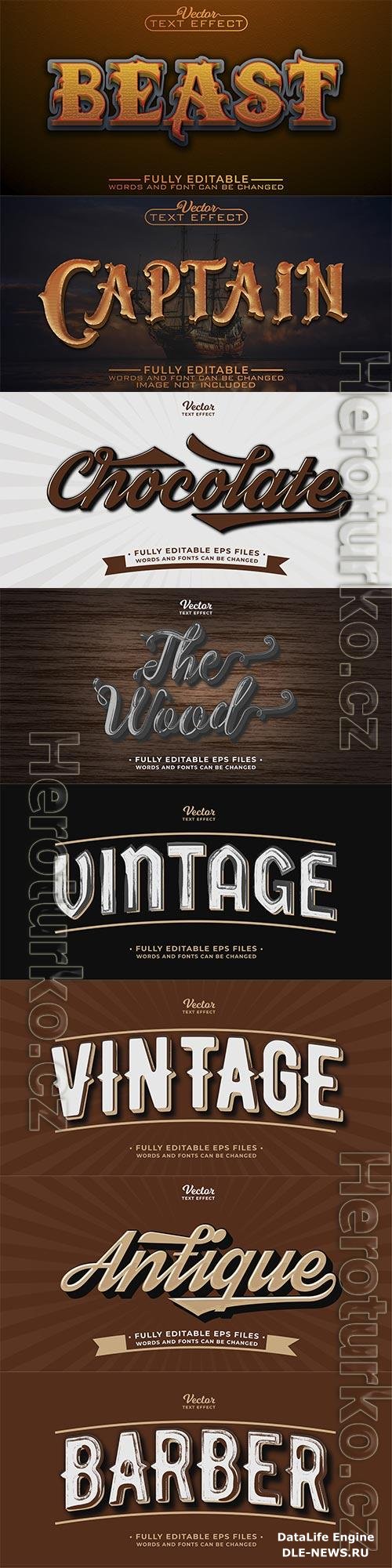 Set 3d editable text style effect vector vol 172