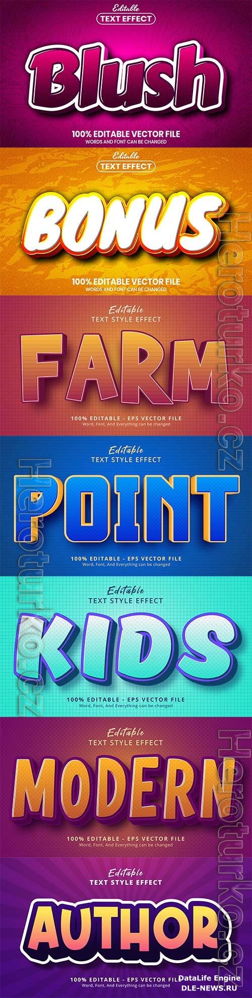 Set 3d editable text style effect vector vol 166