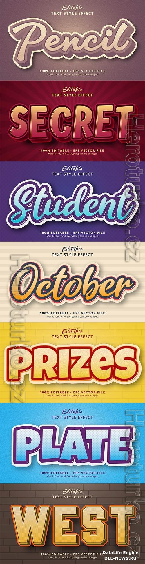 Set 3d editable text style effect vector vol 164