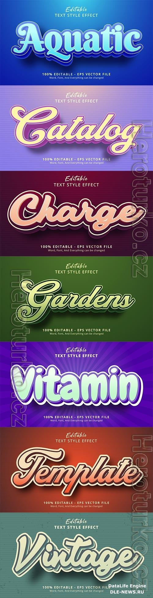 Set 3d editable text style effect vector vol 161