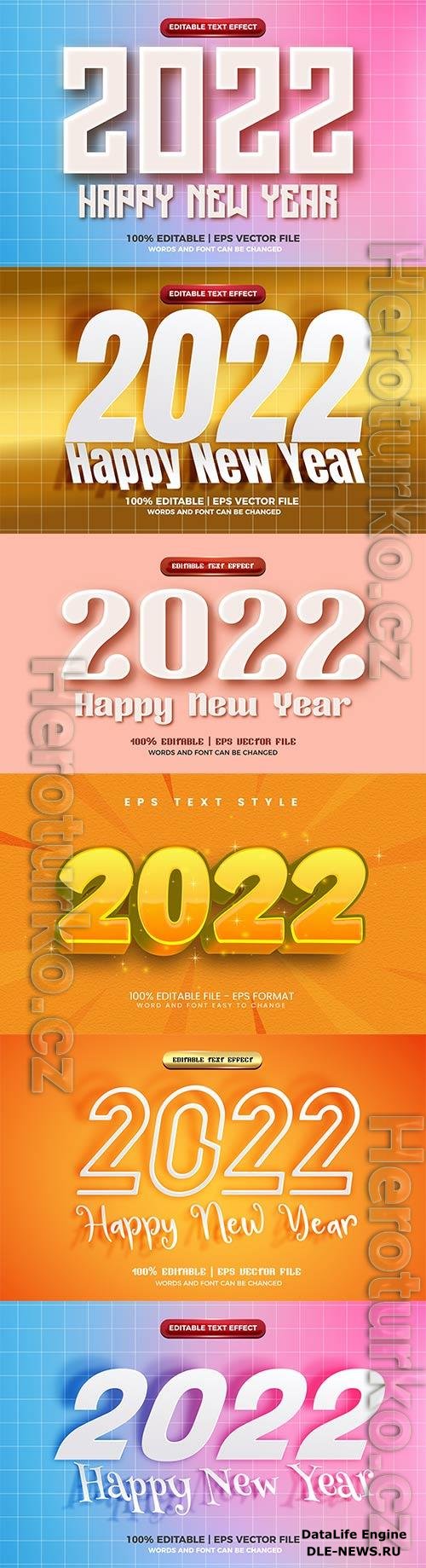 Happy new year 2022 modern embossed 3d editable text effect vector