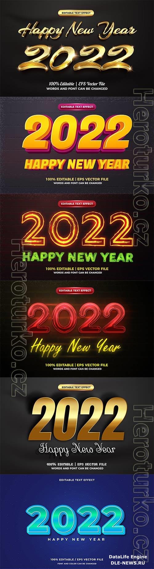 Happy new year 2022 3d gold text style effect vector