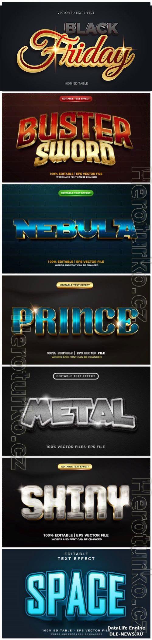 Set 3d editable text style effect vector vol 159