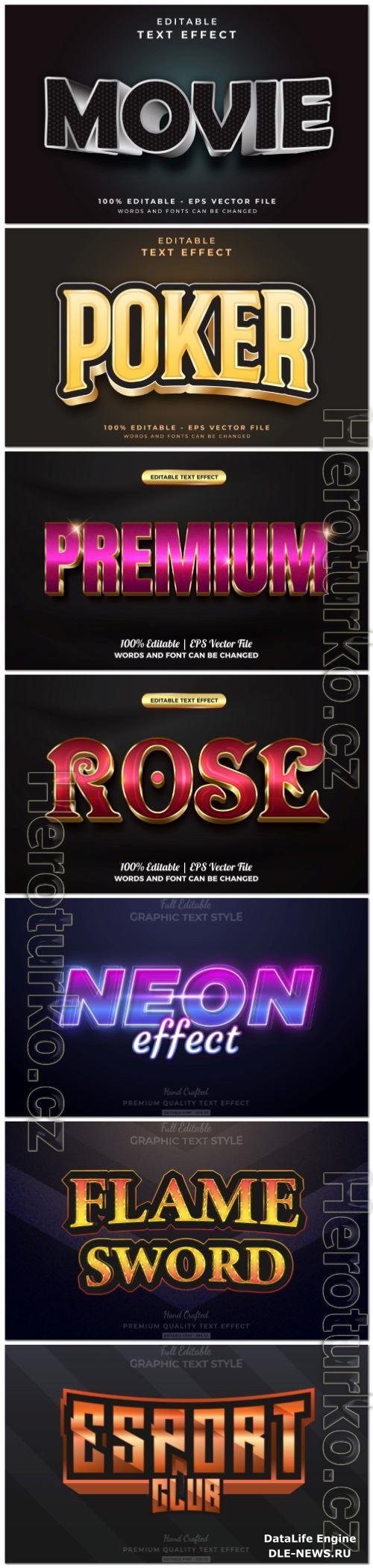 Set 3d editable text style effect vector vol 158