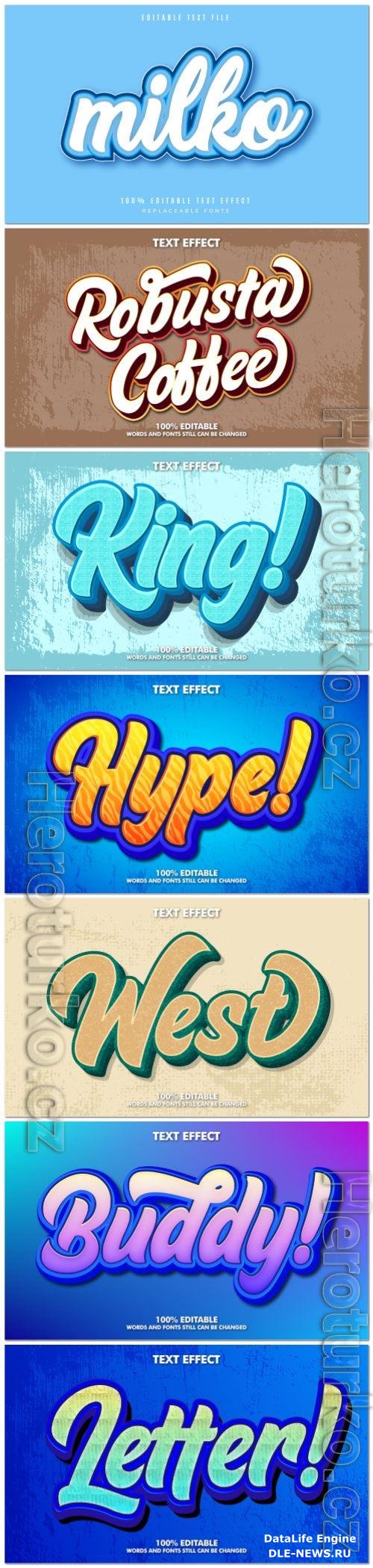 Set 3d editable text style effect vector vol 153