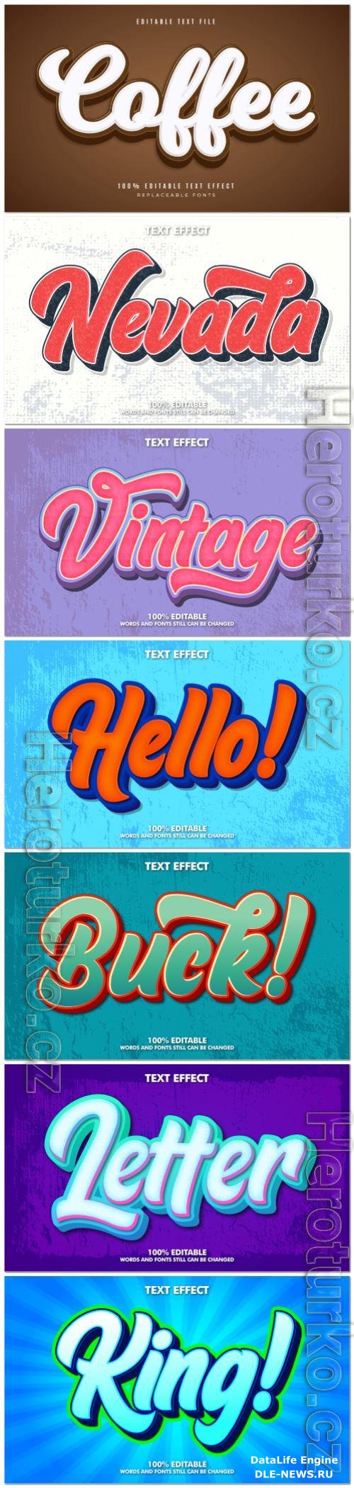 Set 3d editable text style effect vector vol 152