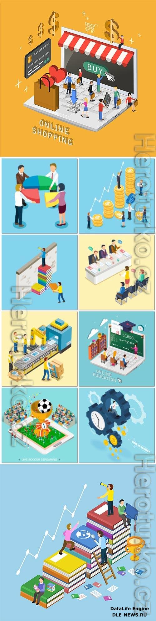 Concept in 3d isometric flat design vector template vol 5