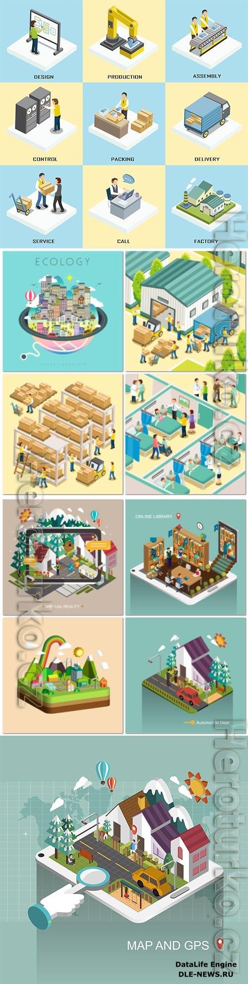 Concept in 3d isometric flat design vector template vol 2