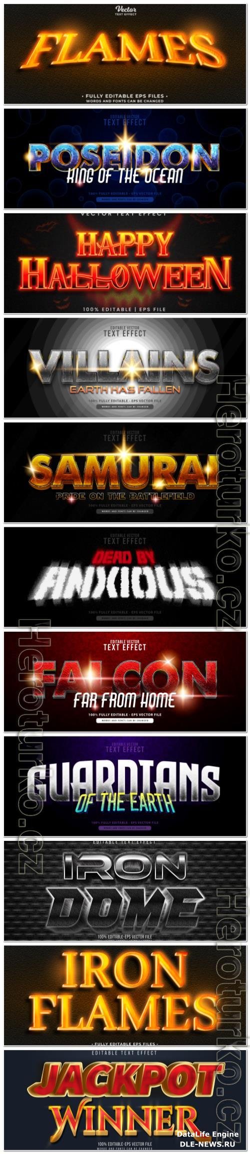 Set 3d editable text style effect vector vol 149