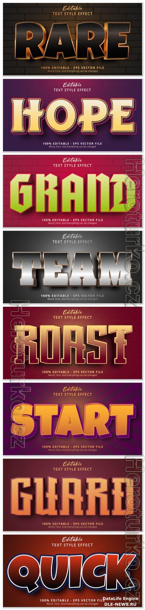 Set 3d editable text style effect vector vol 142